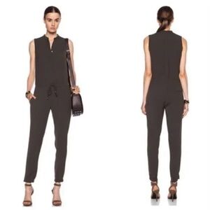 Vince Sleeveless Gray drawstring waist jumpsuit hidden button detail size 10